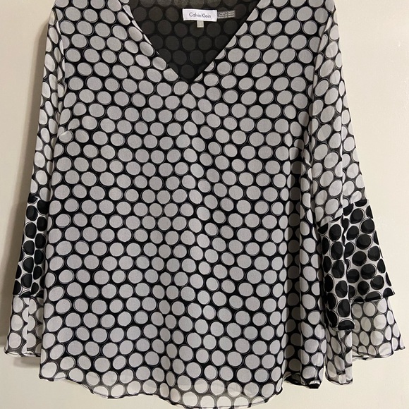 Calvin Klein Black and White Polka Dot Blouse - Picture 1 of 4